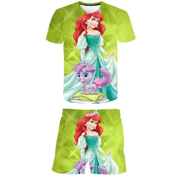 2023 Copii Mermaid Seturi De Copii De Desene Animate Fete Casual Tricouri Pantaloni Scurți, Costume De Îmbrăcăminte De Vară Ariel Printesa Tinutele Casual