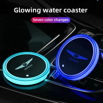 7 Colorat Led Inteligent Cana de Apa Luminos Coaster Accesorii Auto Pentru Hyundai GENESIS g80 g70 g90 gv80 gv70 Styling Auto