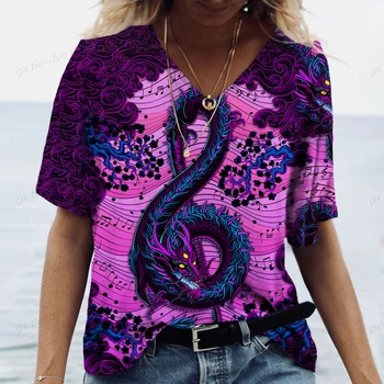 Femeie de moda Bluza 2023 notă muzicală Print cu Maneci Scurte T-Shirt V-Neck Cămașă de Bază Teuri Supradimensionate Vara Y2k Haine Pentru Fata