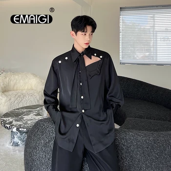 Oameni Multi-buton Lega Mânecă Lungă Pierde Tricouri Casual sex Masculin coreeană de Moda Streetwear Negru, Cămașă Albă Net Celebrity Dress Shirt