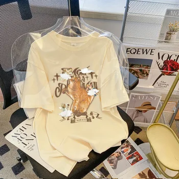 Primavara-Vara tricou Femei Drăguț Print Short Sleeve O Guler tricouri Femeie din Bumbac Confortabil Femei Top