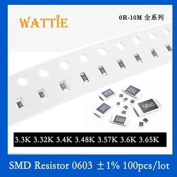 SMD Rezistor 0603 1% 3.3 K 3.32 K 3.4 K 3.48 K 3.57 K 3.6 K 3.65 K 100BUC/lot chip rezistențe 1/10W 1.6 mm*0.8 mm